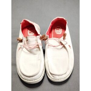 Hey Dude Wendy Chambray Boho Women 9 Slip On Shoes Natural Beige/Pink Preppy Art